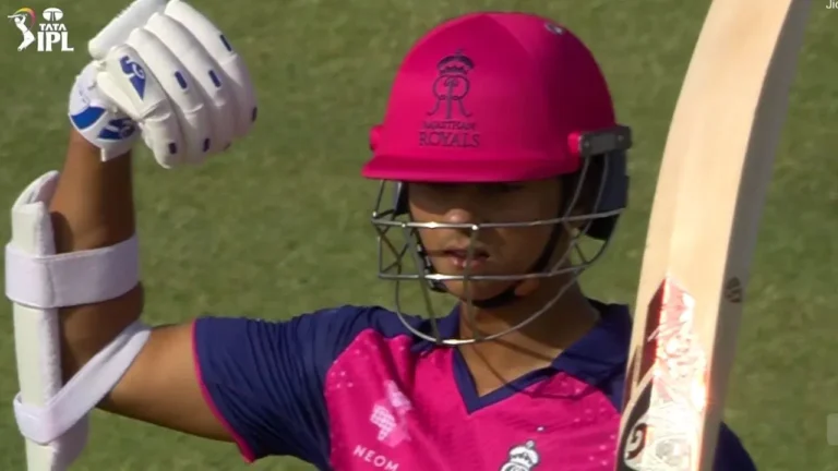 Yashasvi Jaiswal brings out Sanju Samson’s trademark celebration after completing fifty vs RCB